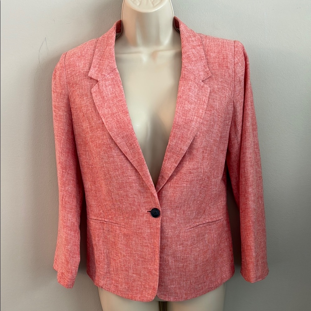 Kensie Coral Pink Single-Button Blazer - Linen Cotton Blend